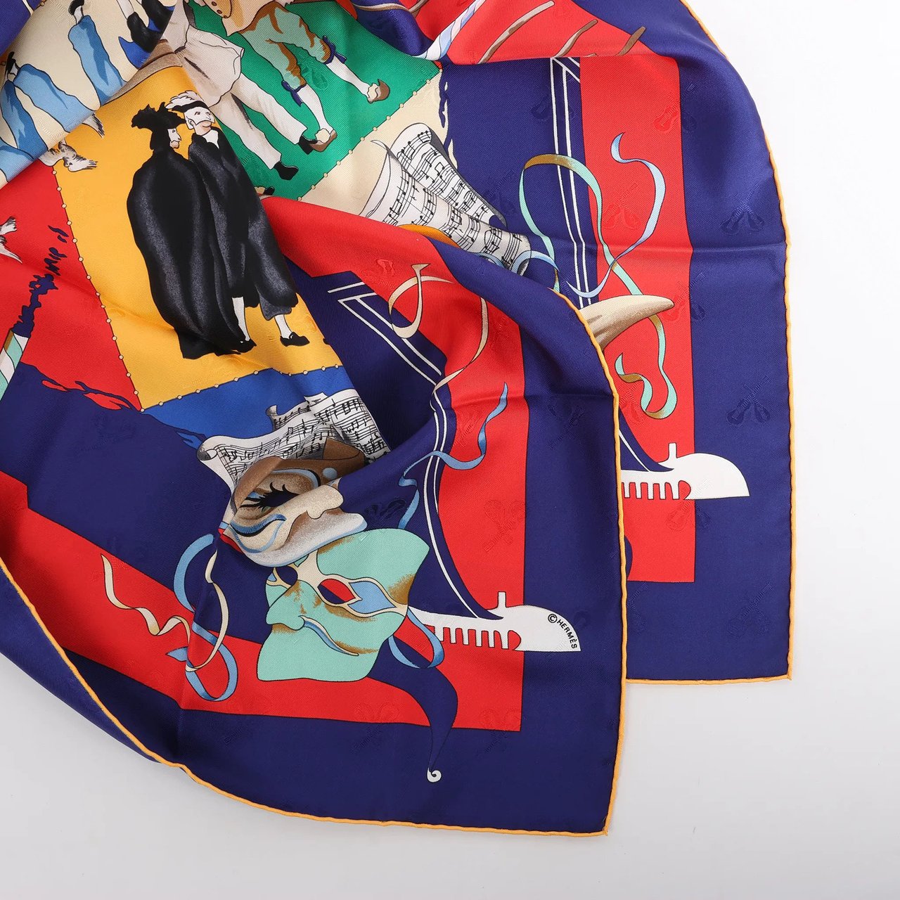 Hermès Hermès Carré 90 "LE CARNAVAL DE VENISE" Silk handkerchief in Navy Blue x Red Divers