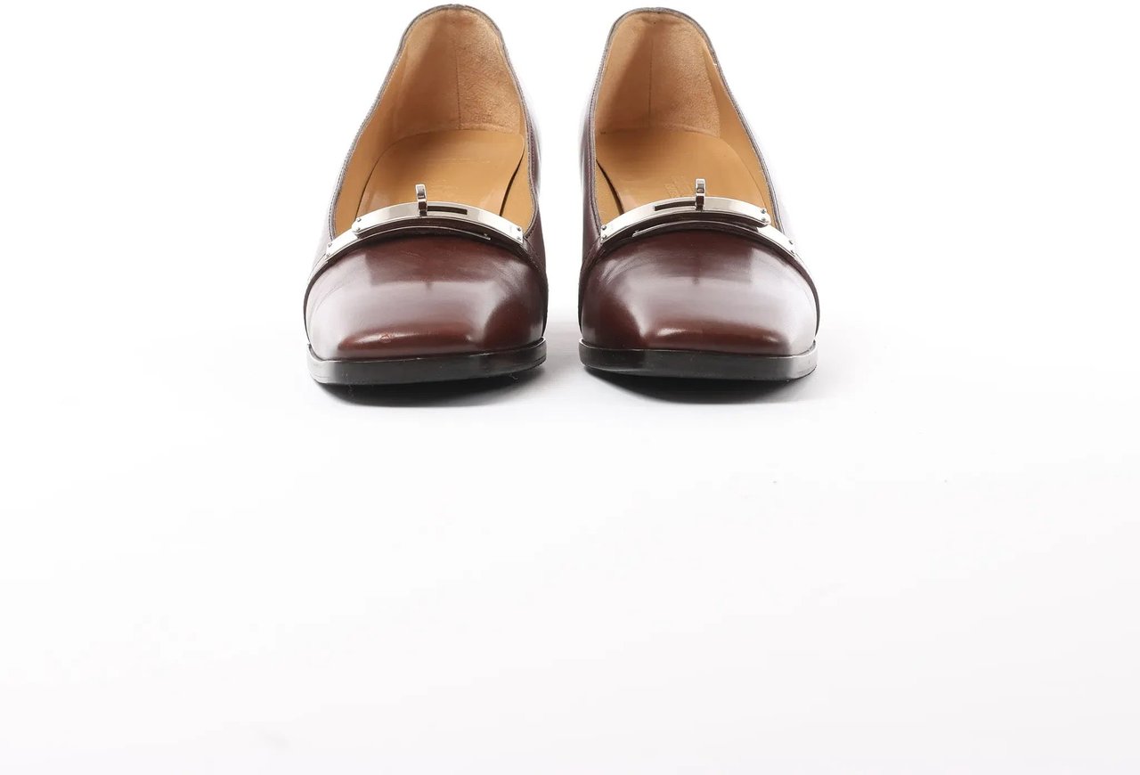 Hermès HERMES Kelly Leather Pumps in Brown, Size 38 EU Bruin