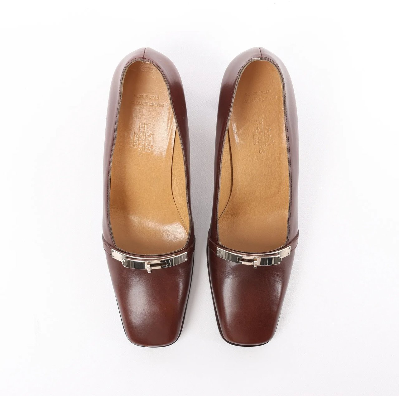 Hermès HERMES Kelly Leather Pumps in Brown, Size 38 EU Bruin