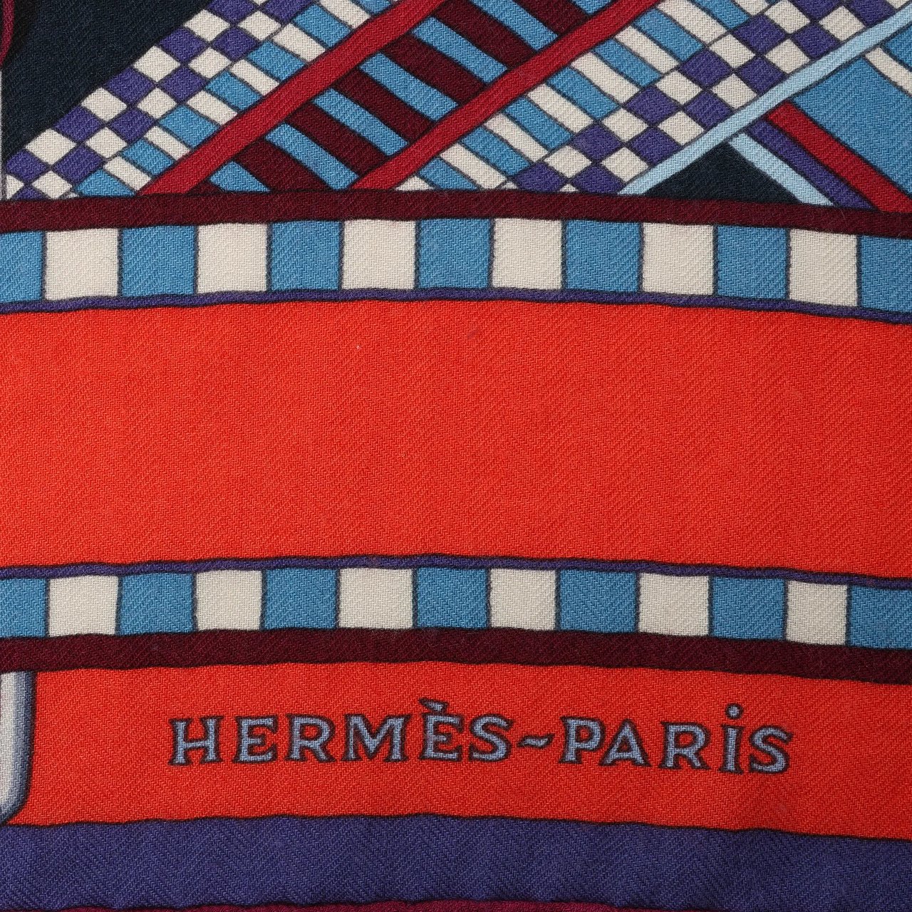 Hermès Hermès Carré Géant "SANGLES EN ZIGZAG" Cashmere x Silk scarf in Blue x Red Divers