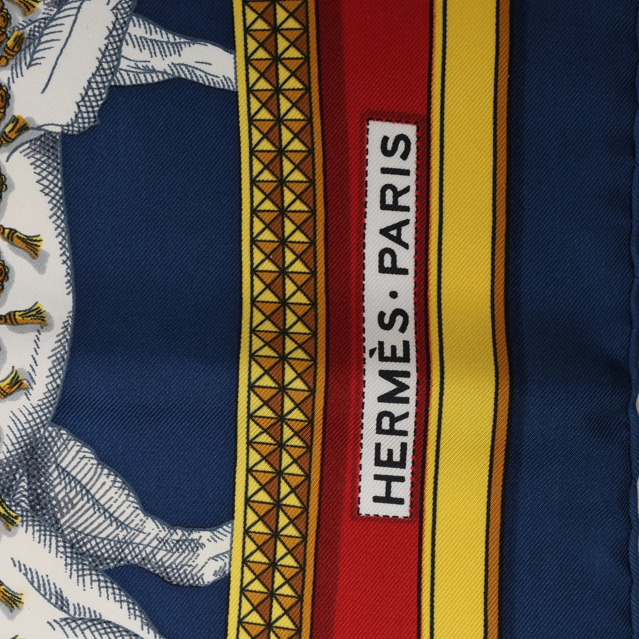 Hermès Carré 90 "GRAND APPARAT" Silk handkerchief in Navy Blue x Red Divers