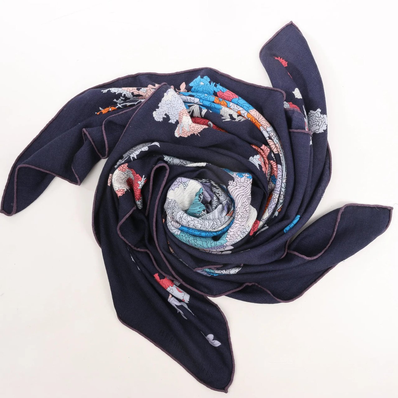 Hermès Carré Géant "Robe Legere" Cashmere x Silk handkerchief in Navy Blue Divers