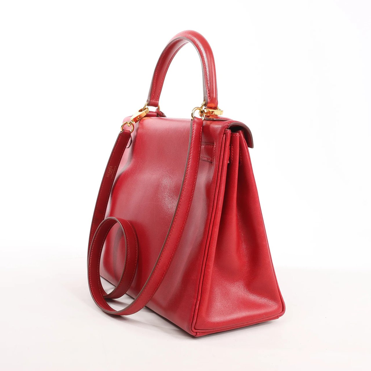 HERMÈS Kelly 28 Le Tournay Box Leather 2Way Handbag in Rouge ○U:1991 Rood