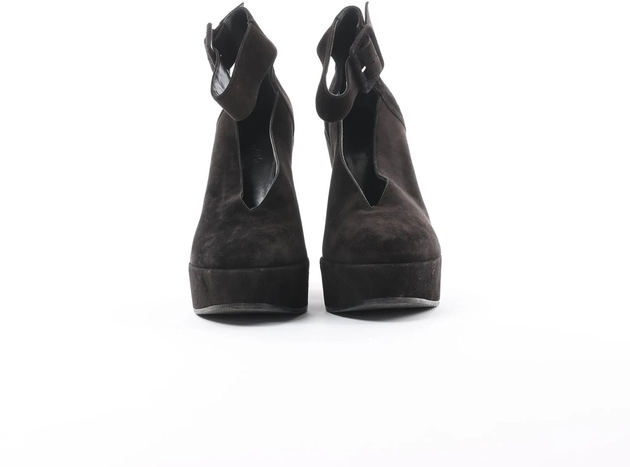 Hermès HERMES Leather & Suede Strap Heels in Black, Size 38 EU Zwart