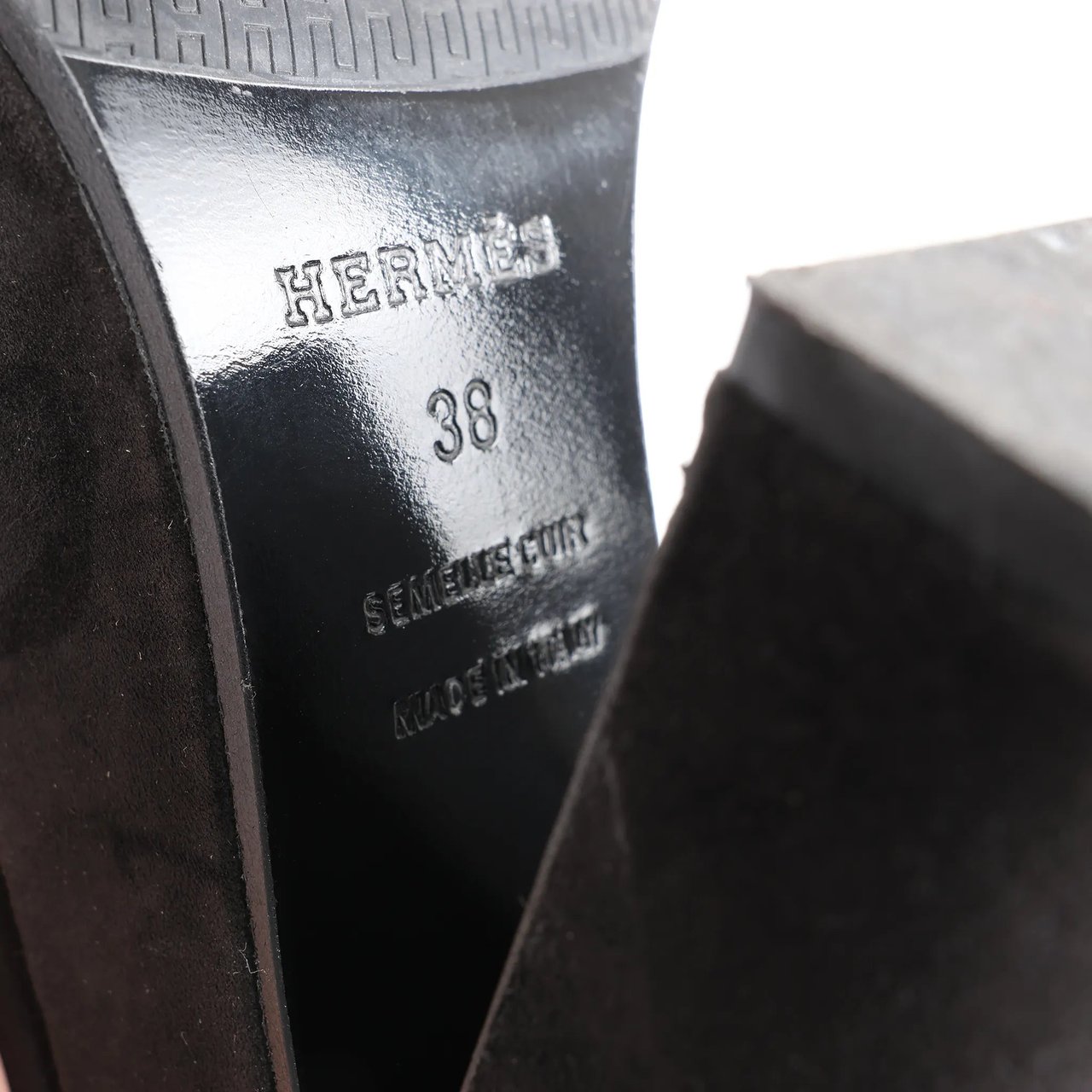 Hermès HERMES Leather & Suede Strap Heels in Black, Size 38 EU Zwart