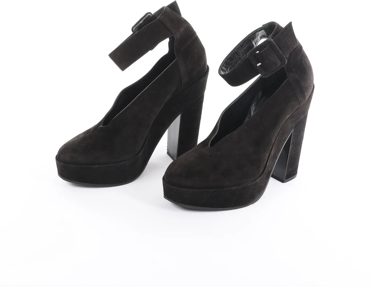 Hermès HERMES Leather & Suede Strap Heels in Black, Size 38 EU Zwart
