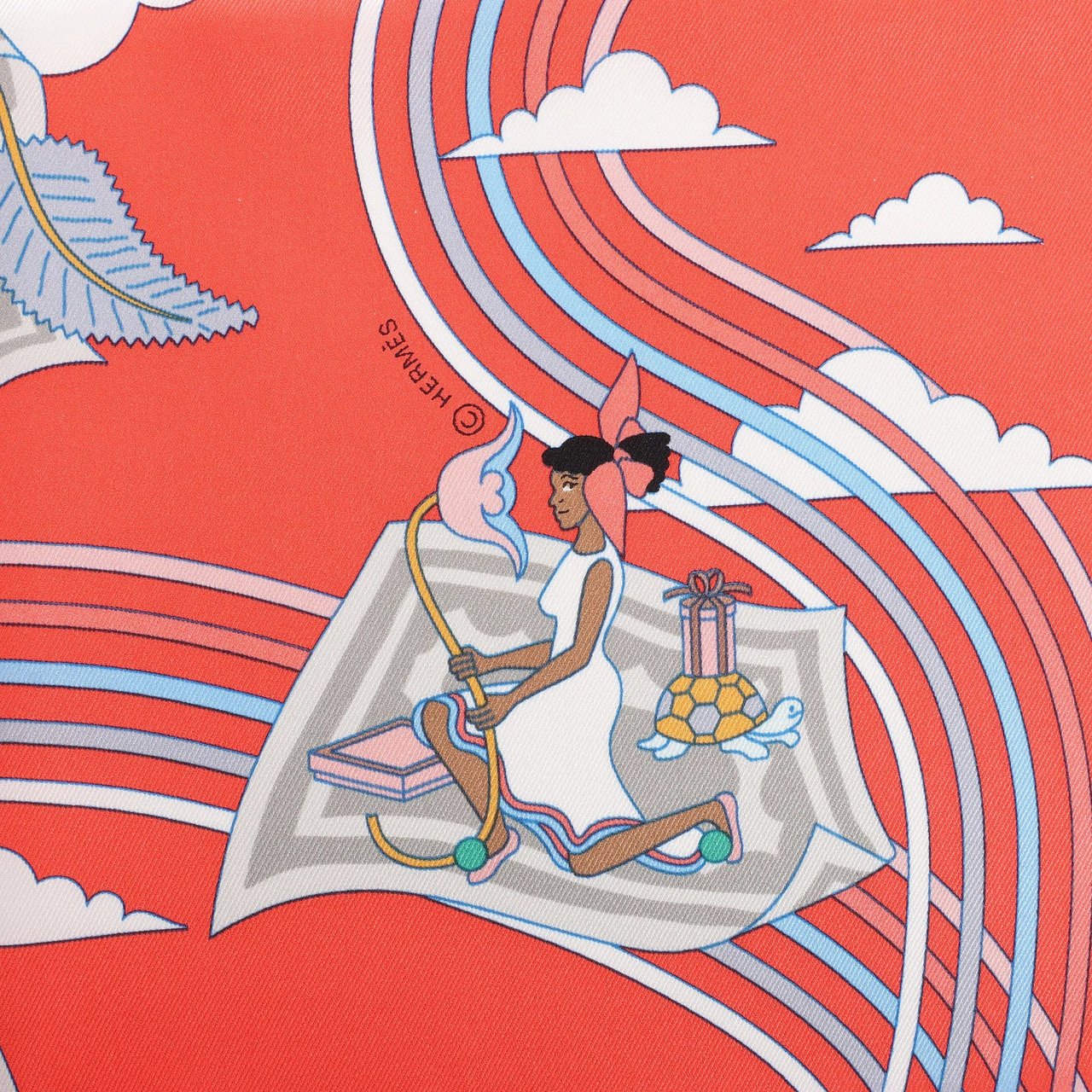 Hermès Carré 70 "CARRES VOLANTS" Silk handkerchief in Red Divers