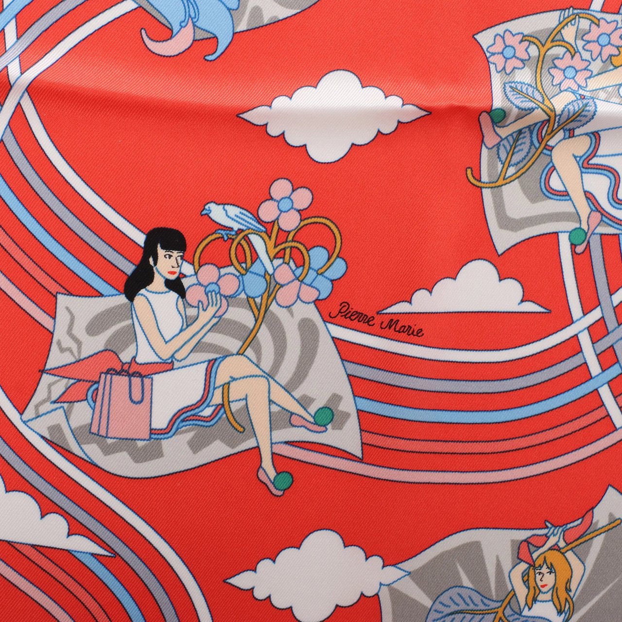 Hermès Carré 70 "CARRES VOLANTS" Silk handkerchief in Red Divers