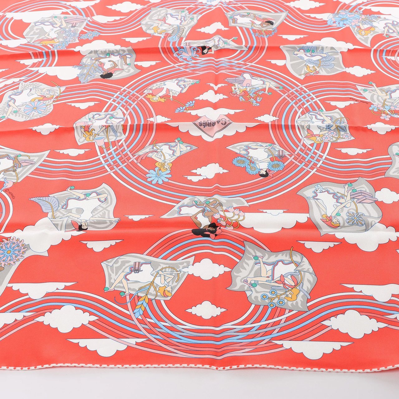 Hermès Carré 70 "CARRES VOLANTS" Silk handkerchief in Red Divers