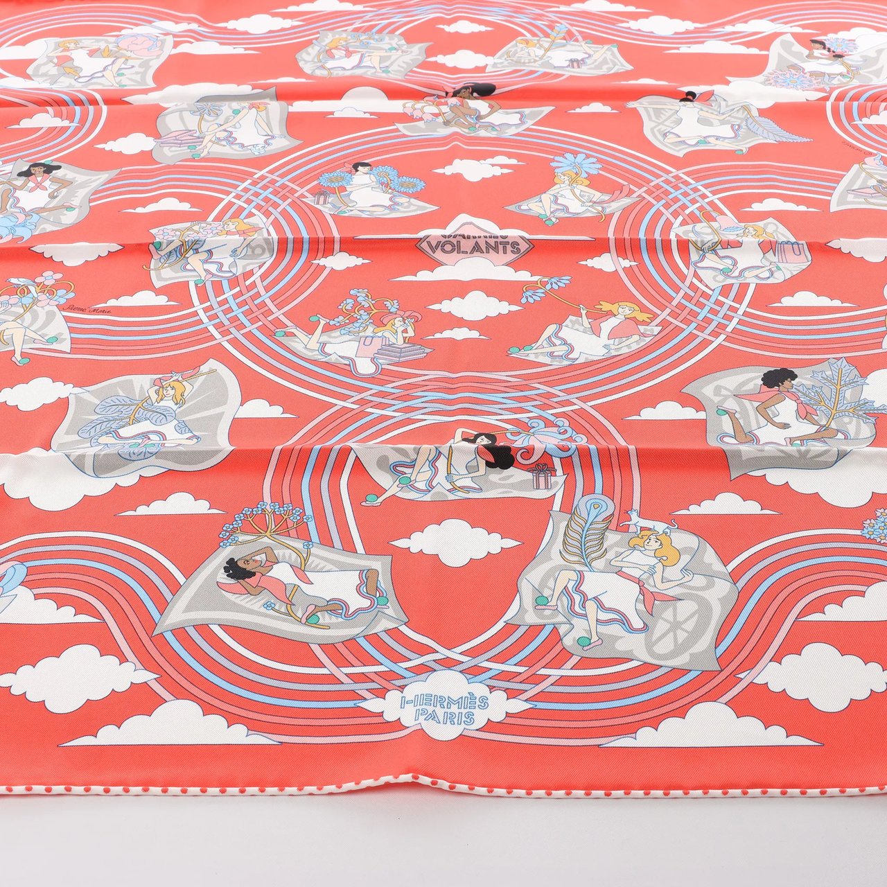 Hermès Carré 70 "CARRES VOLANTS" Silk handkerchief in Red Divers