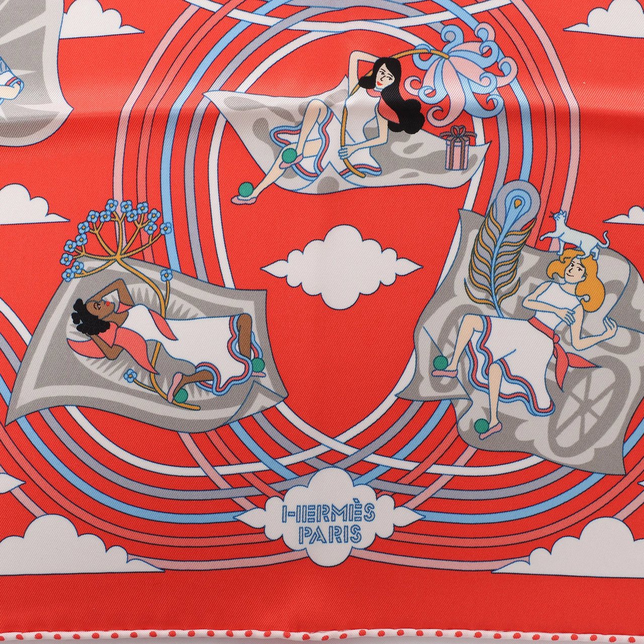 Hermès Carré 70 "CARRES VOLANTS" Silk handkerchief in Red Divers