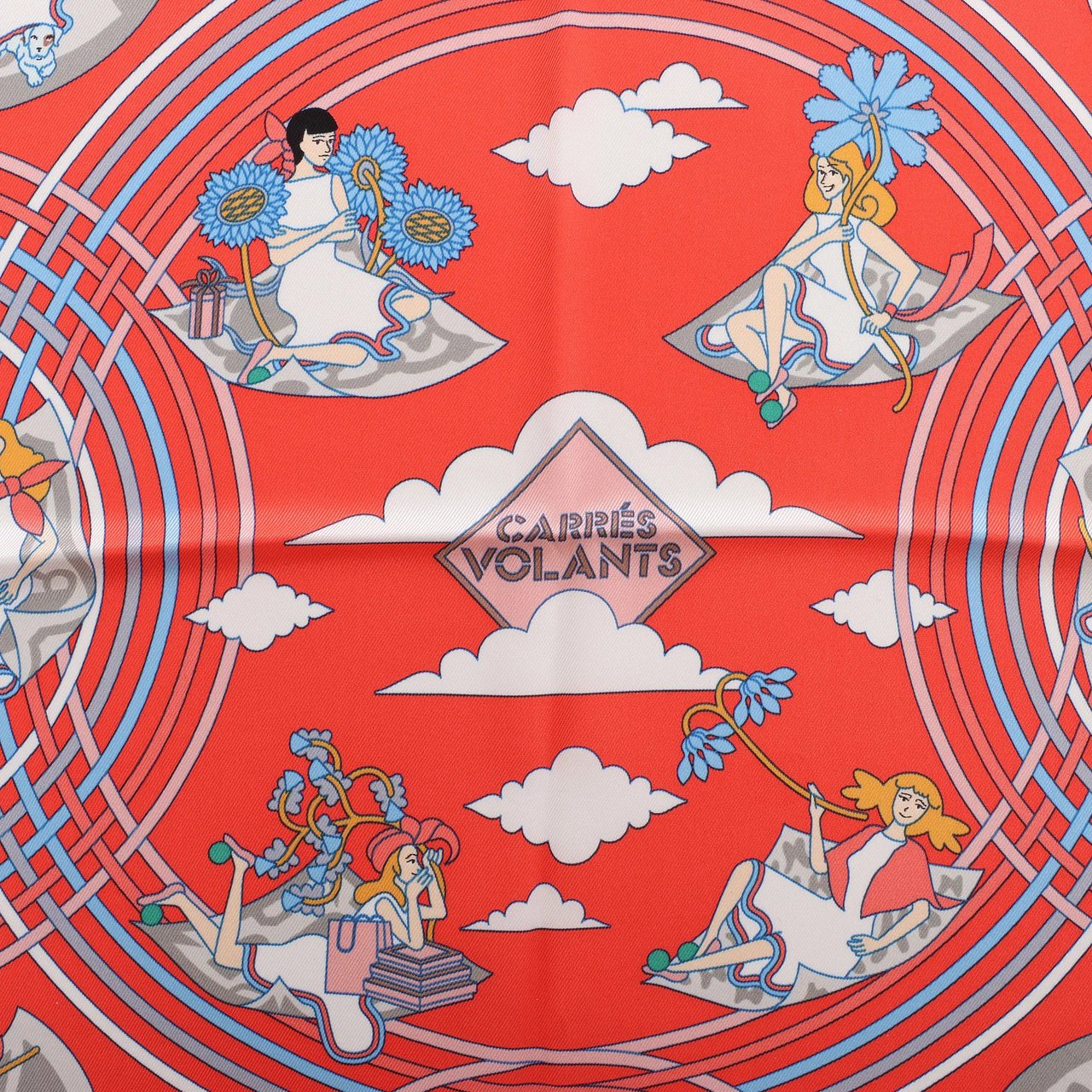 Hermès Carré 70 "CARRES VOLANTS" Silk handkerchief in Red Divers