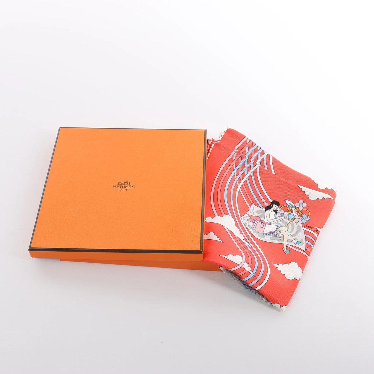 Hermès Carré 70 "CARRES VOLANTS" Silk handkerchief in Red Divers