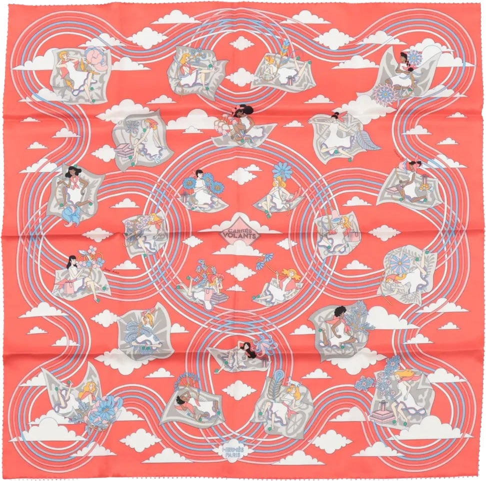 Hermès Carré 70 "CARRES VOLANTS" Silk handkerchief in Red Divers