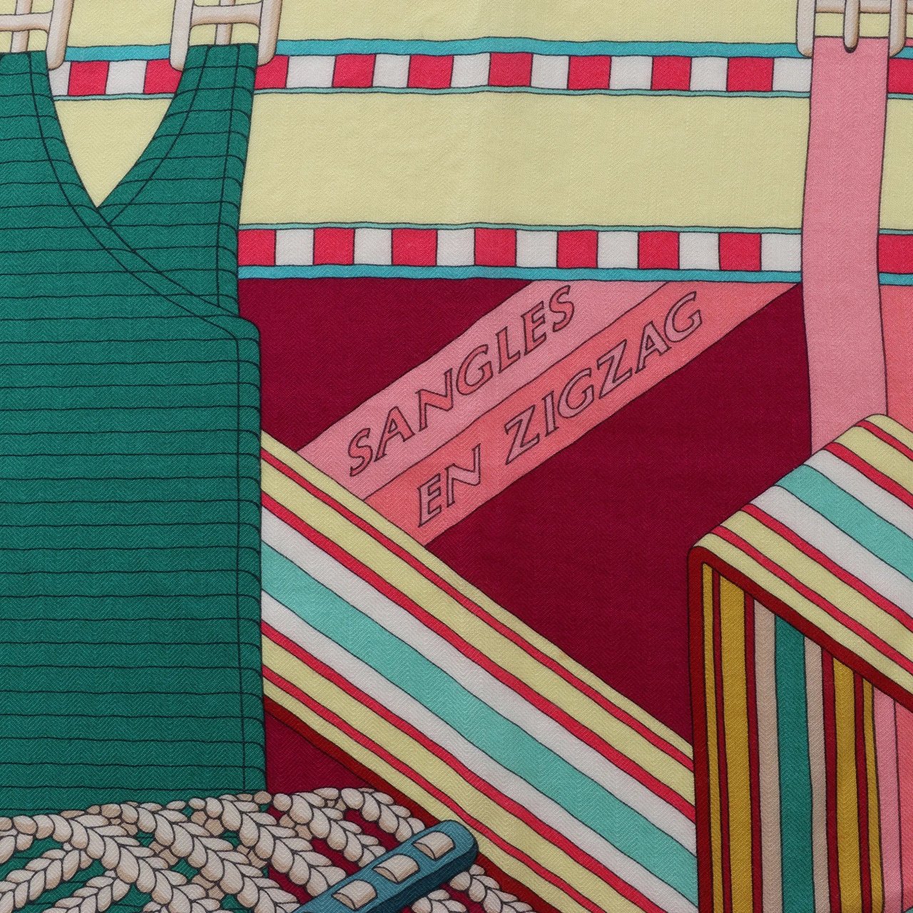 Hermès Carré Geant "SANGLES EN ZIGZAG" Cashmere and Silk Scarf in Green x Purple Divers