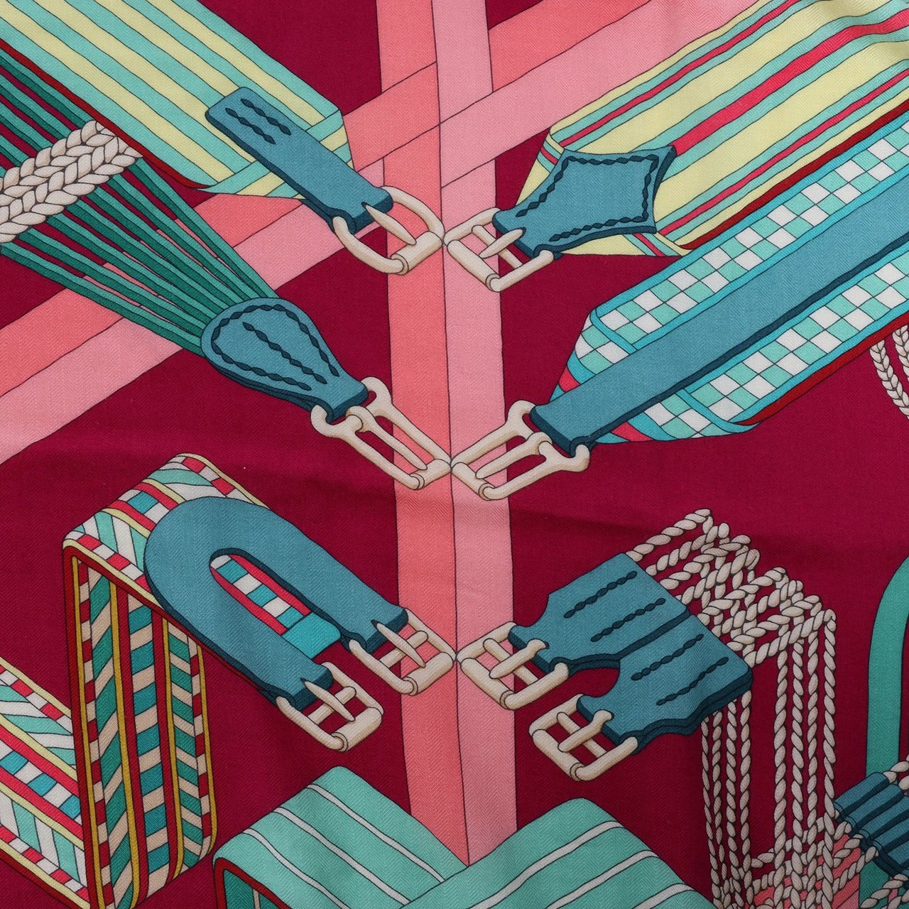 Hermès Carré Geant "SANGLES EN ZIGZAG" Cashmere and Silk Scarf in Green x Purple Divers