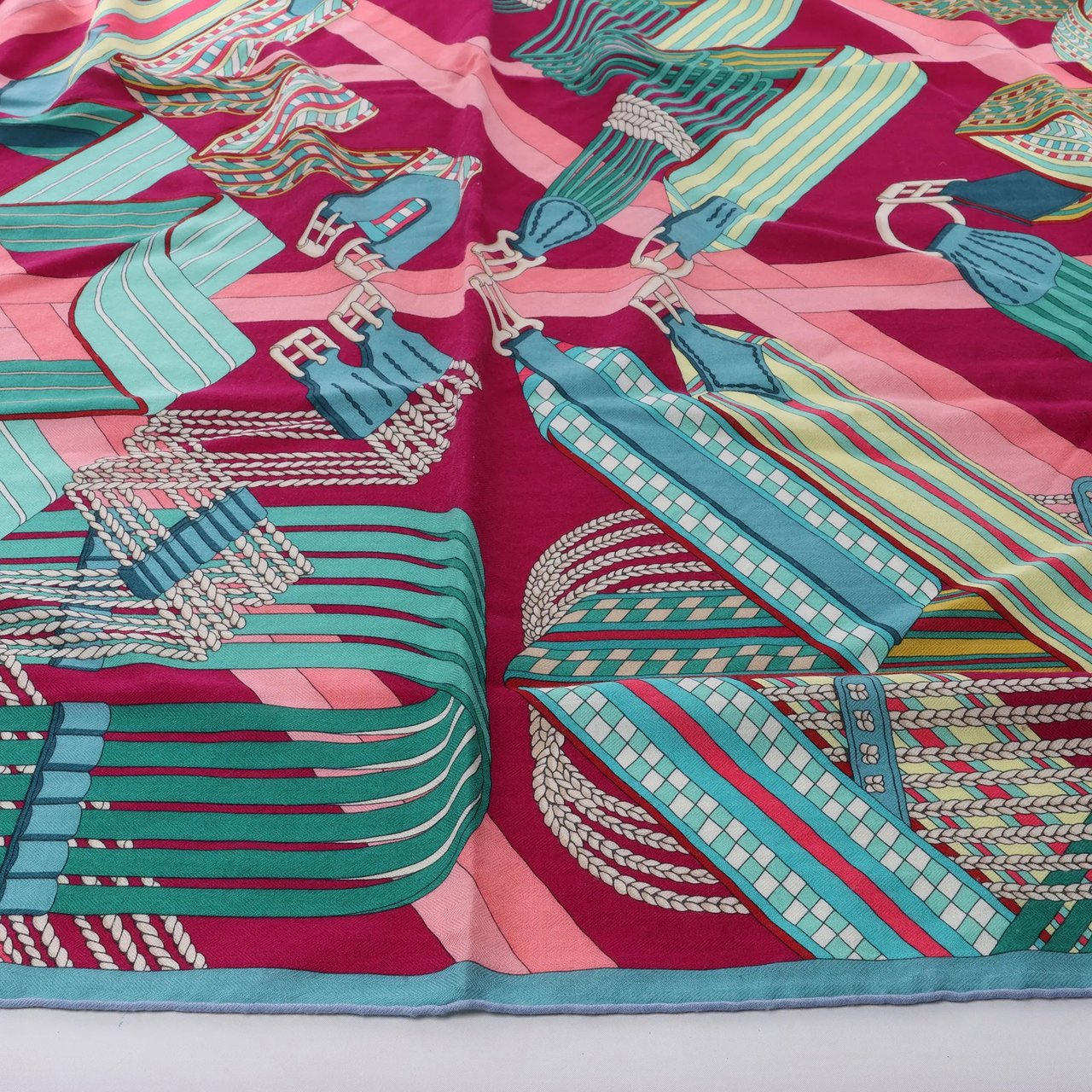 Hermès Carré Geant "SANGLES EN ZIGZAG" Cashmere and Silk Scarf in Green x Purple Divers