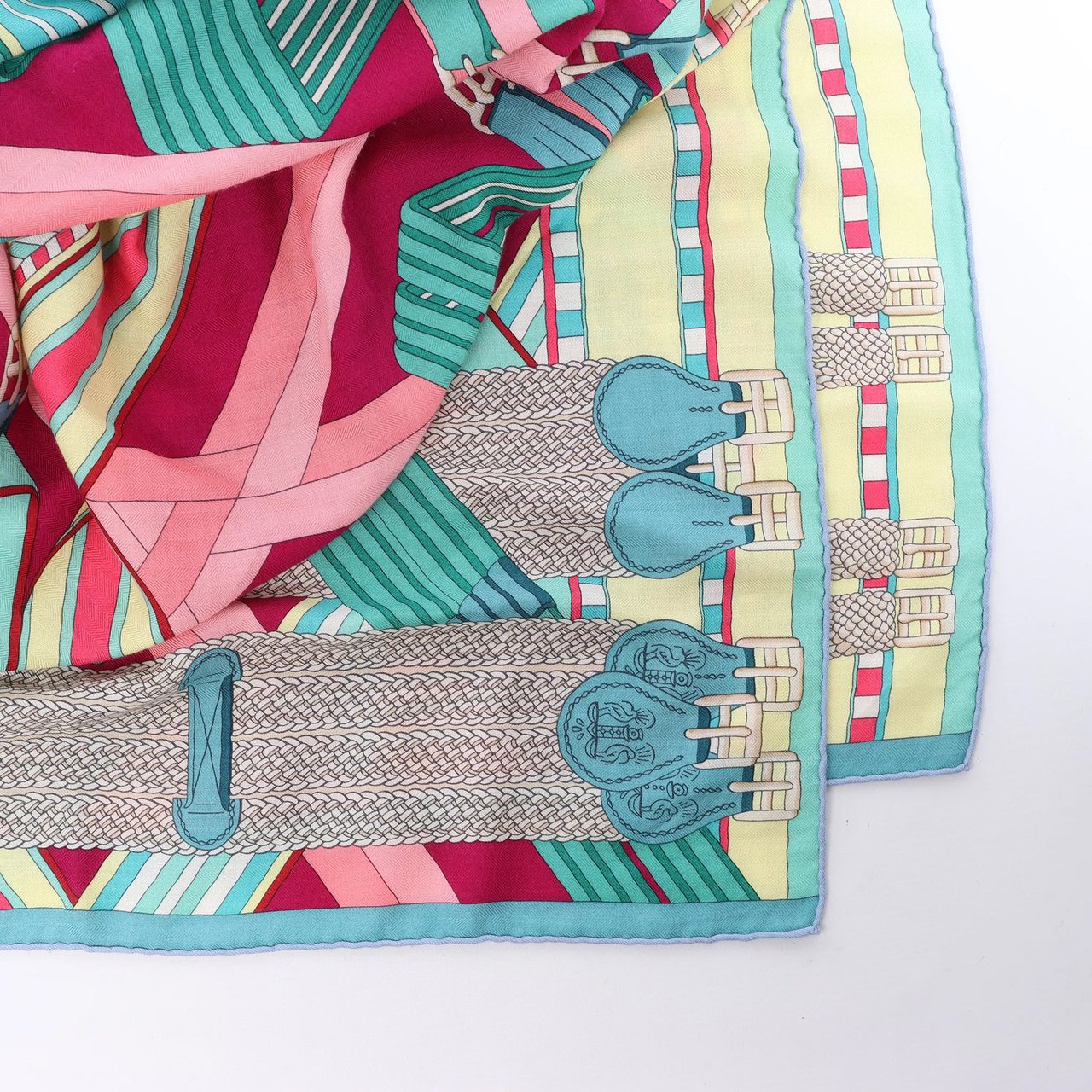 Hermès Carré Geant "SANGLES EN ZIGZAG" Cashmere and Silk Scarf in Green x Purple Divers