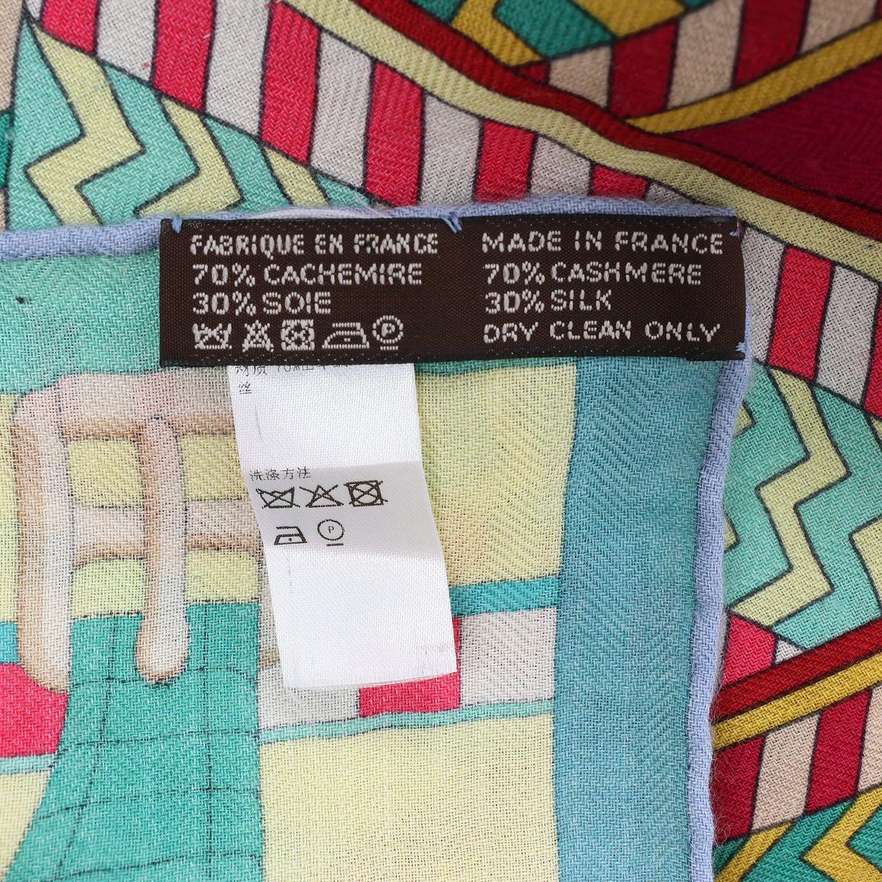 Hermès Carré Geant "SANGLES EN ZIGZAG" Cashmere and Silk Scarf in Green x Purple Divers