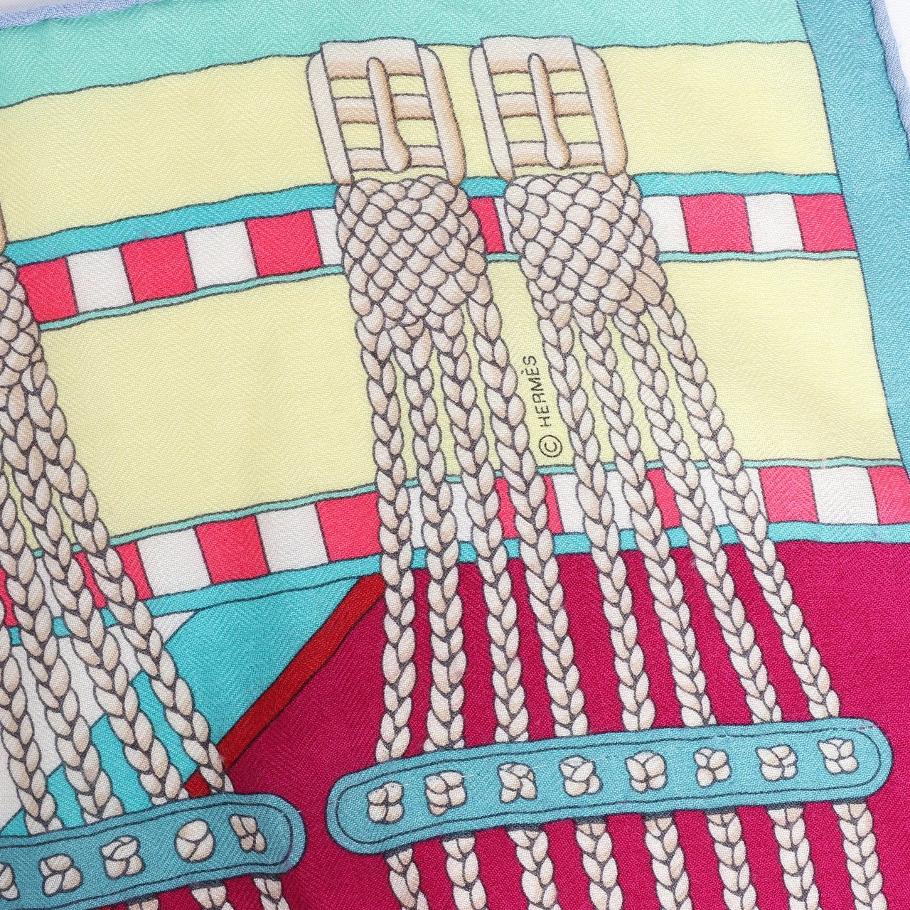 Hermès Carré Geant "SANGLES EN ZIGZAG" Cashmere and Silk Scarf in Green x Purple Divers