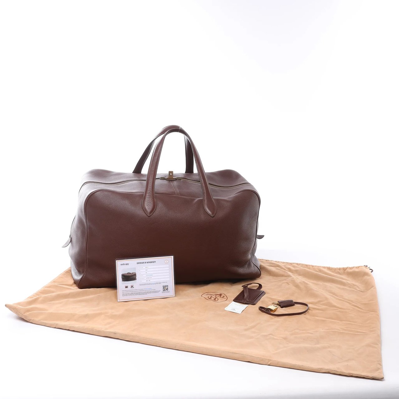 Hermès HERMES Victoria 50 Taurillon Clemence Handbag in Brown □C: 1999 Bruin