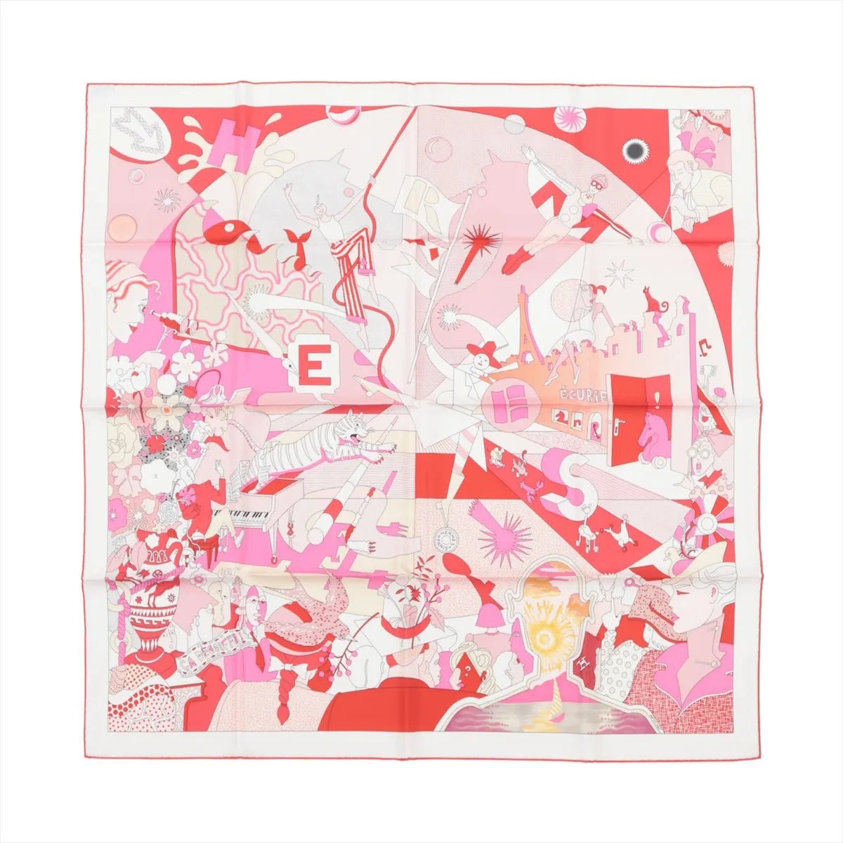 Hermès Carré 90 "CA DECOIFFE" Silk handkerchief in Pink Divers