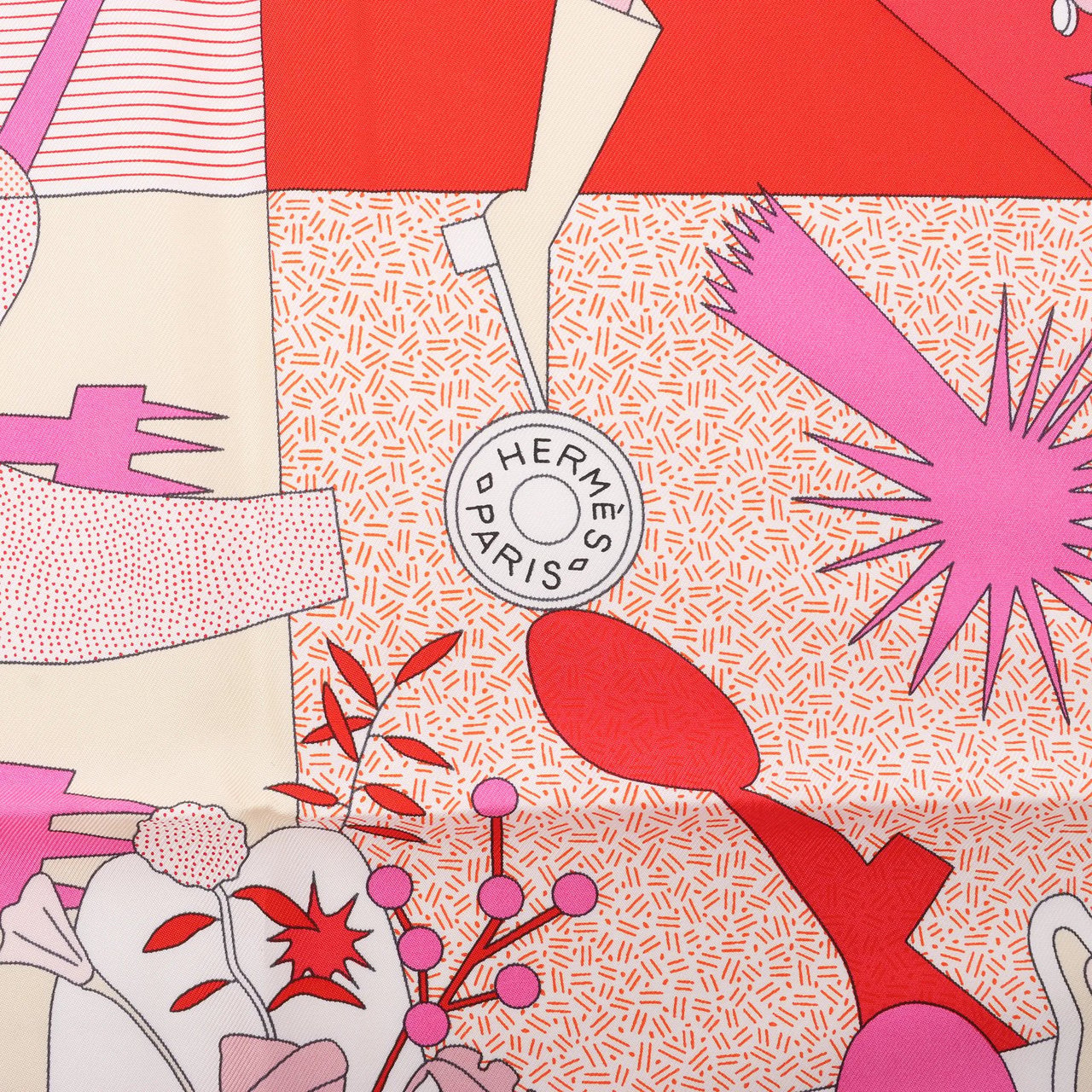 Hermès Carré 90 "CA DECOIFFE" Silk handkerchief in Pink Divers