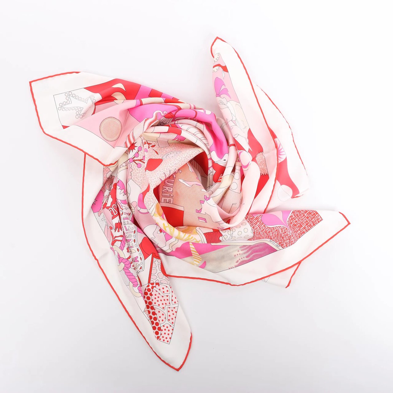 Hermès Carré 90 "CA DECOIFFE" Silk handkerchief in Pink Divers