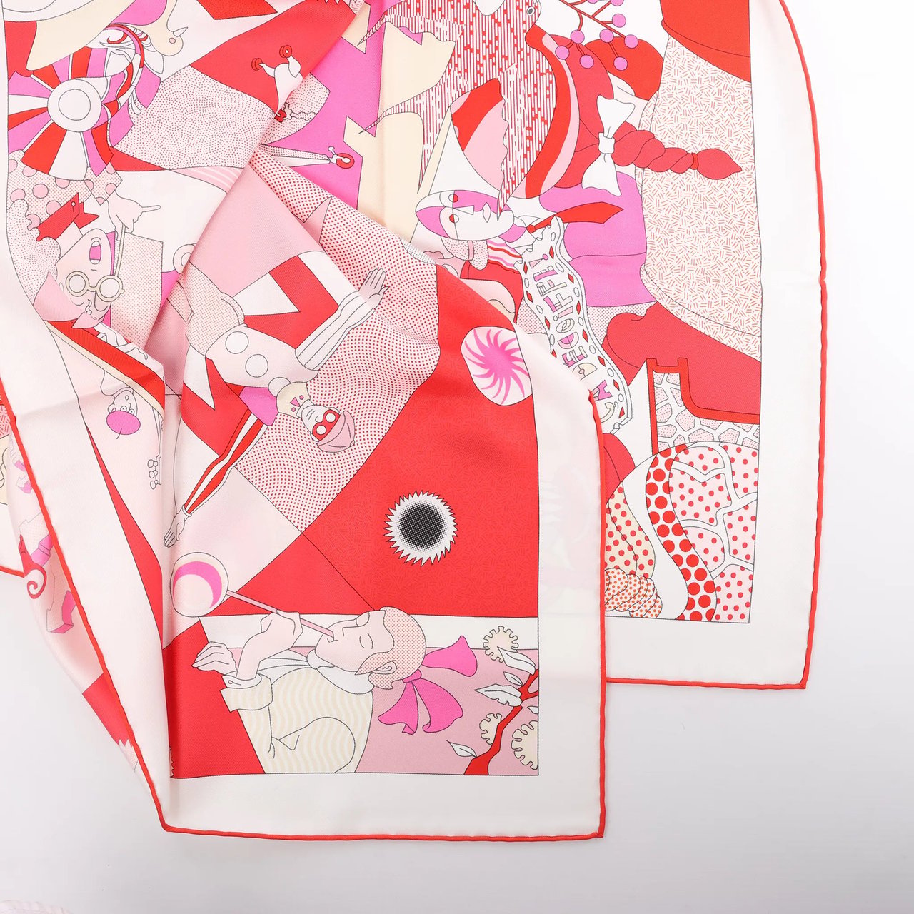 Hermès Carré 90 "CA DECOIFFE" Silk handkerchief in Pink Divers