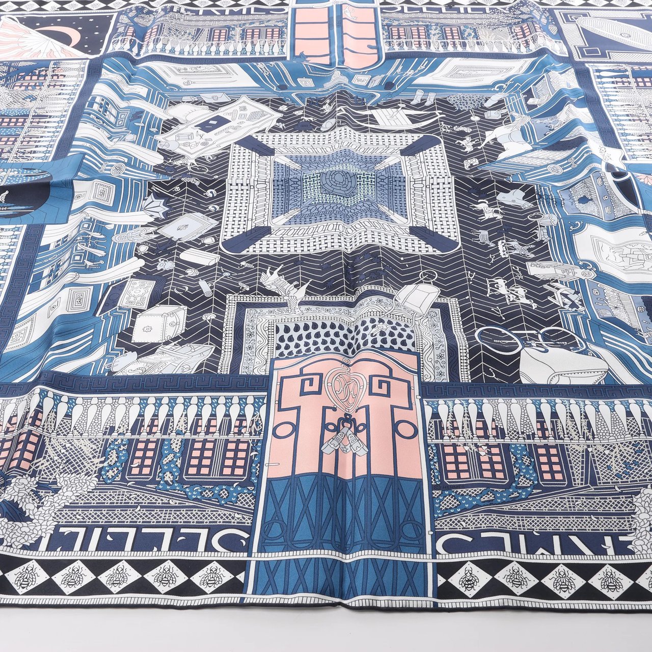 Hermès Carré 90 "Objets de Curiosite" Silk handkerchief in Blue x Gray Divers