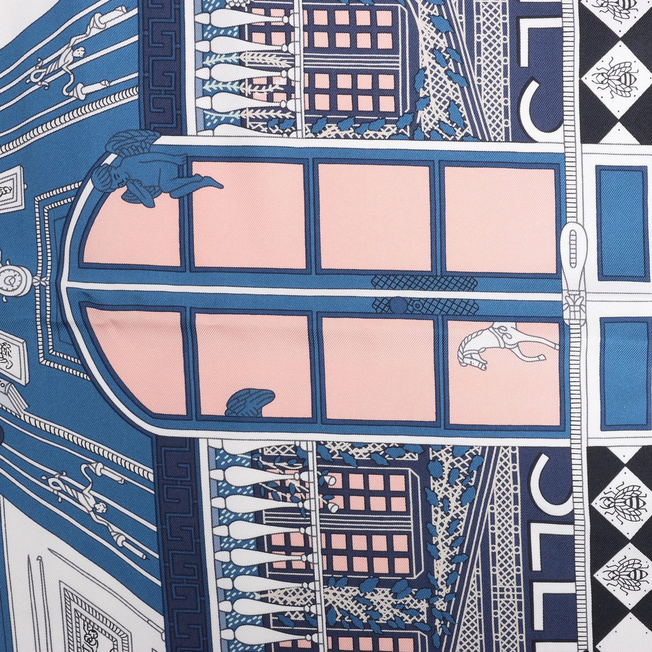 Hermès Carré 90 "Objets de Curiosite" Silk handkerchief in Blue x Gray Divers