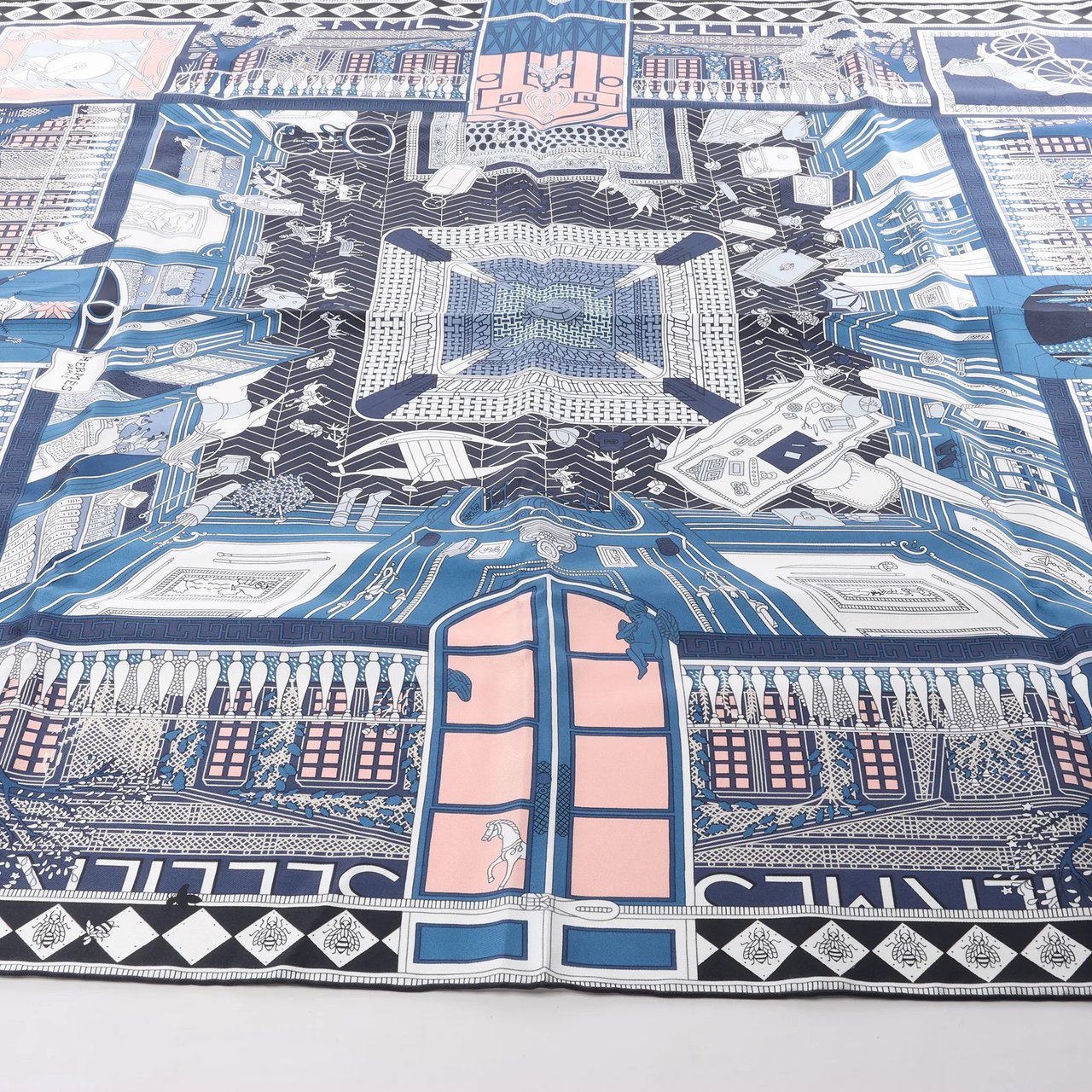 Hermès Carré 90 "Objets de Curiosite" Silk handkerchief in Blue x Gray Divers