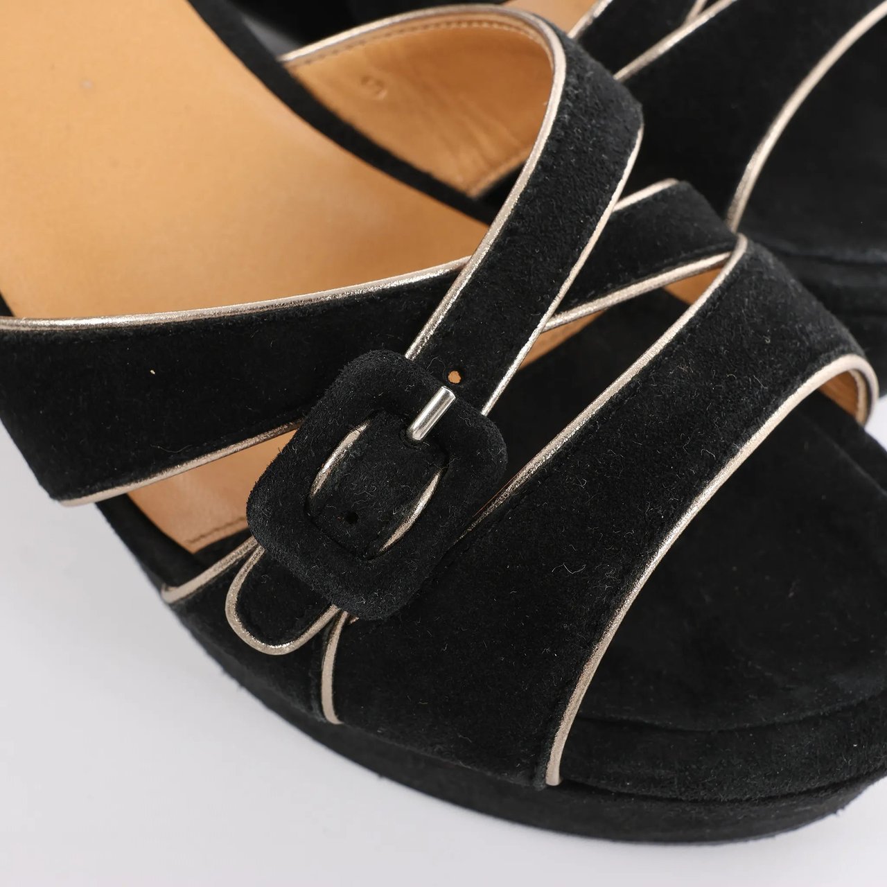 Hermès HERMES Leather & Suede Wedge Sole Sandals in Black, Size 37 EU Zwart