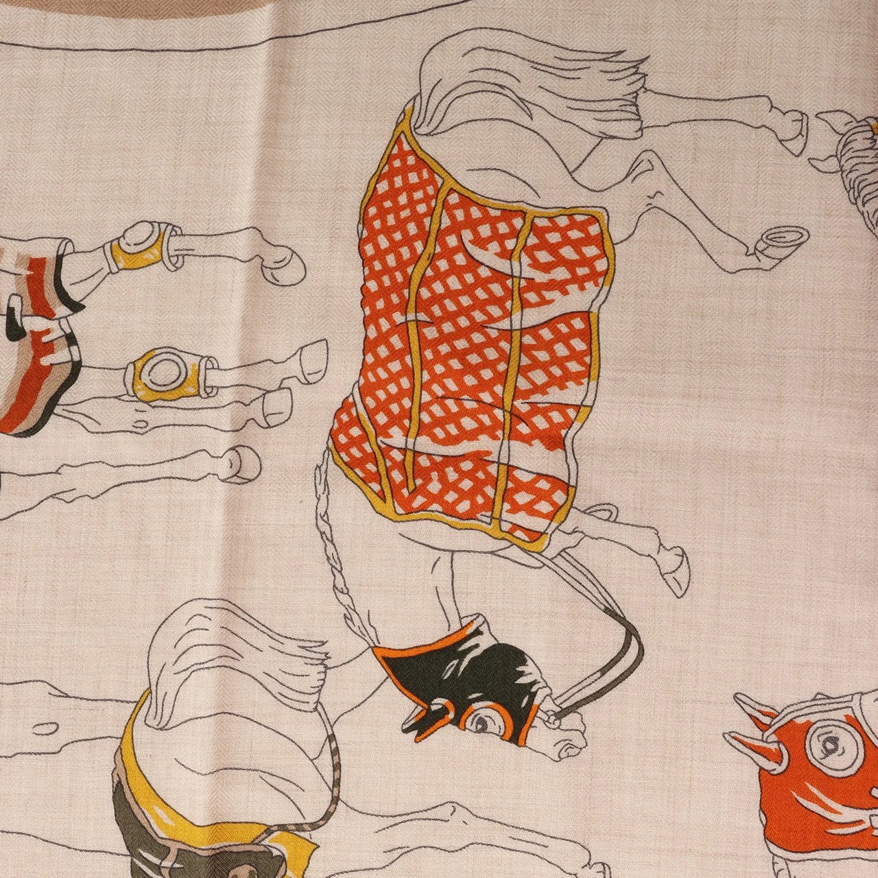 Hermès Carré 100 "RONDS DE MARCHE" Cashmere x Silk handkerchief in Beige Beige