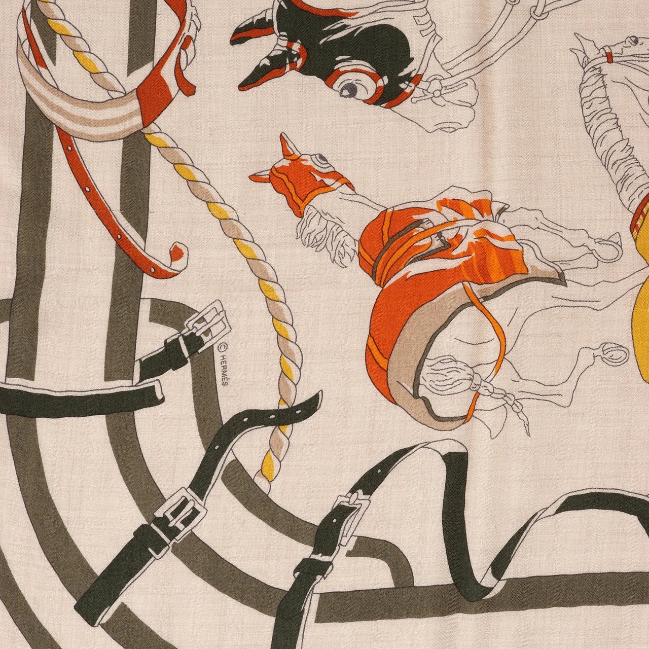 Hermès Carré 100 "RONDS DE MARCHE" Cashmere x Silk handkerchief in Beige Beige