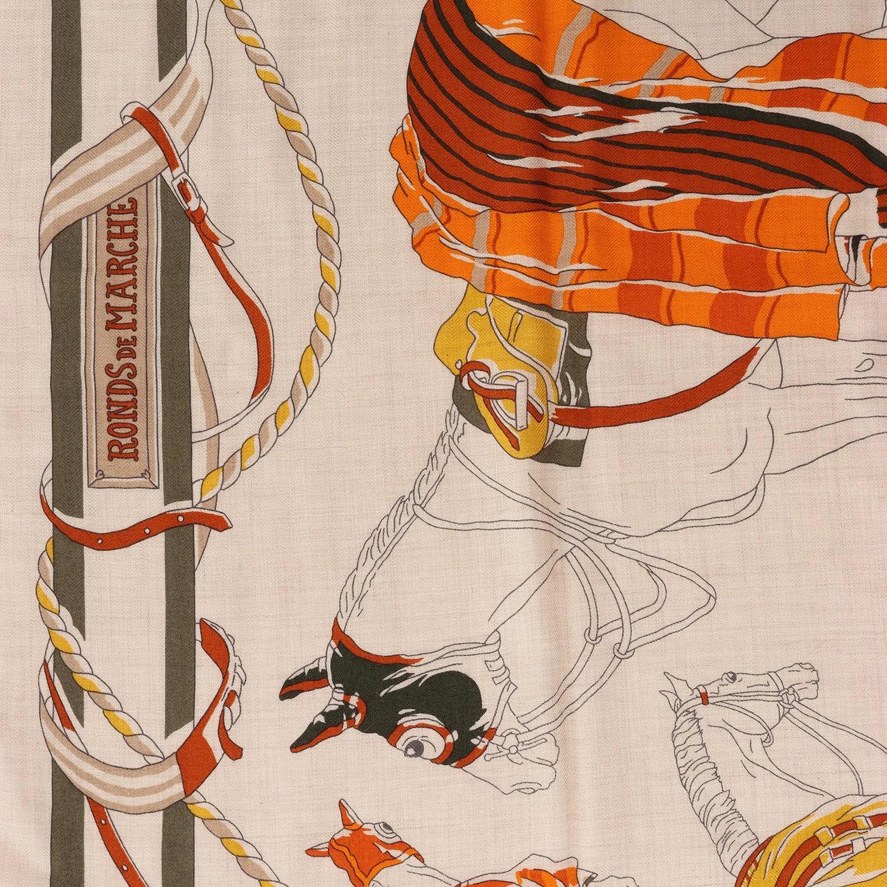 Hermès Carré 100 "RONDS DE MARCHE" Cashmere x Silk handkerchief in Beige Beige