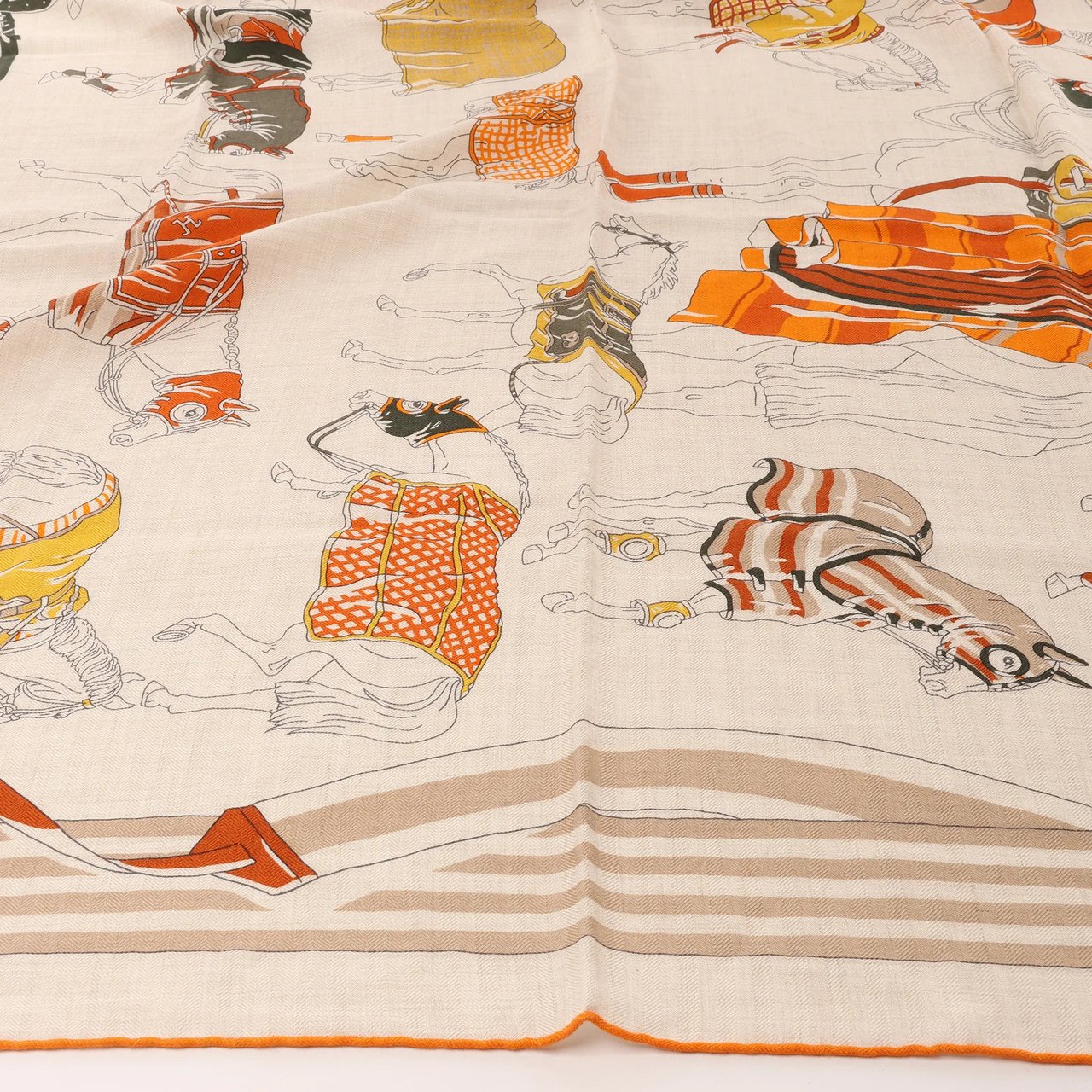 Hermès Carré 100 "RONDS DE MARCHE" Cashmere x Silk handkerchief in Beige Beige