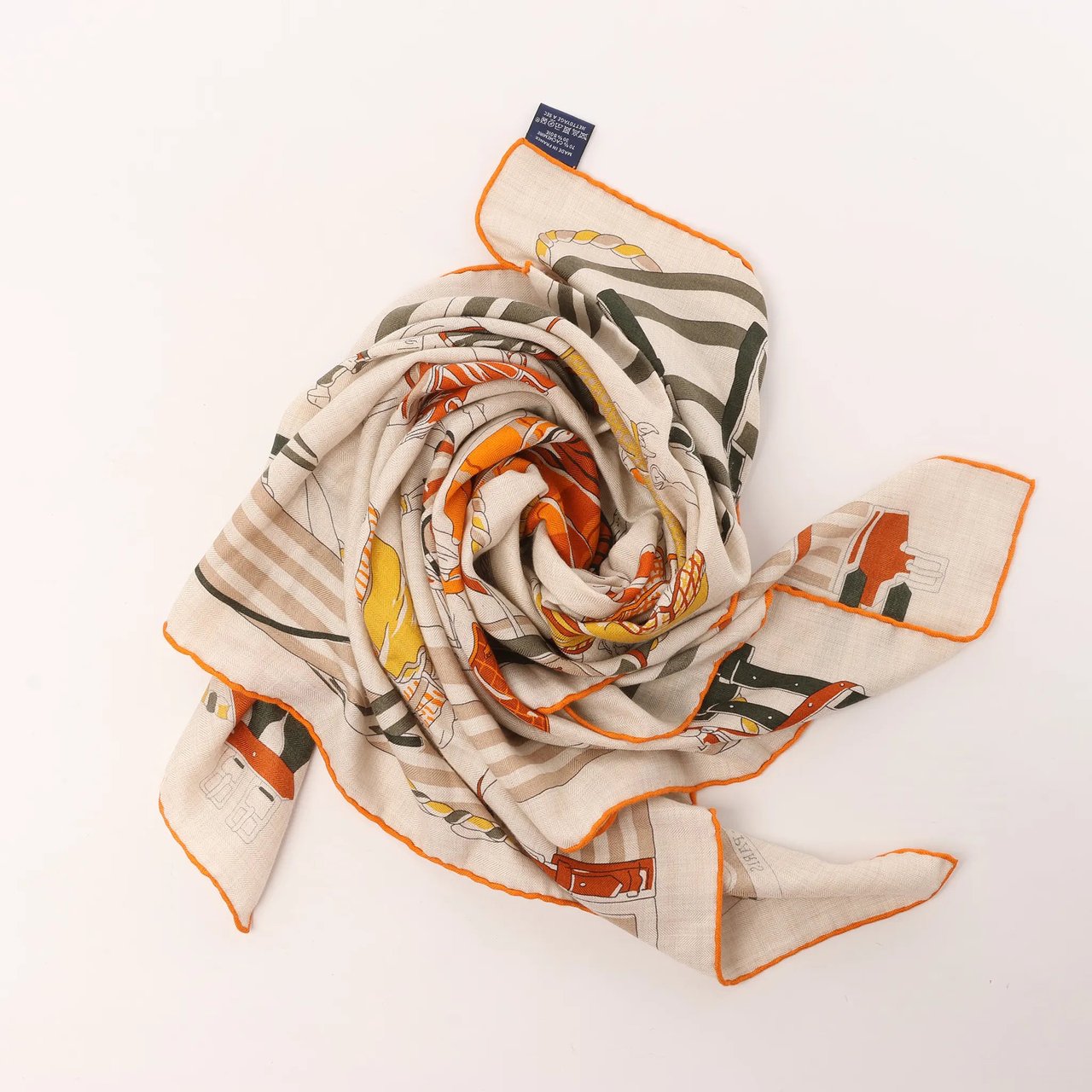Hermès Carré 100 "RONDS DE MARCHE" Cashmere x Silk handkerchief in Beige Beige