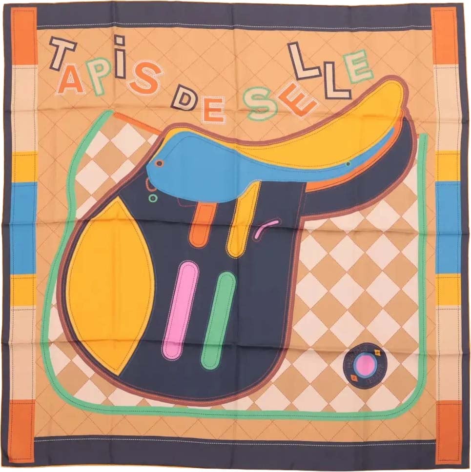Hermès Carré 90 Double Face "Tapis de Selle" Silk handkerchief in Orange Oranje