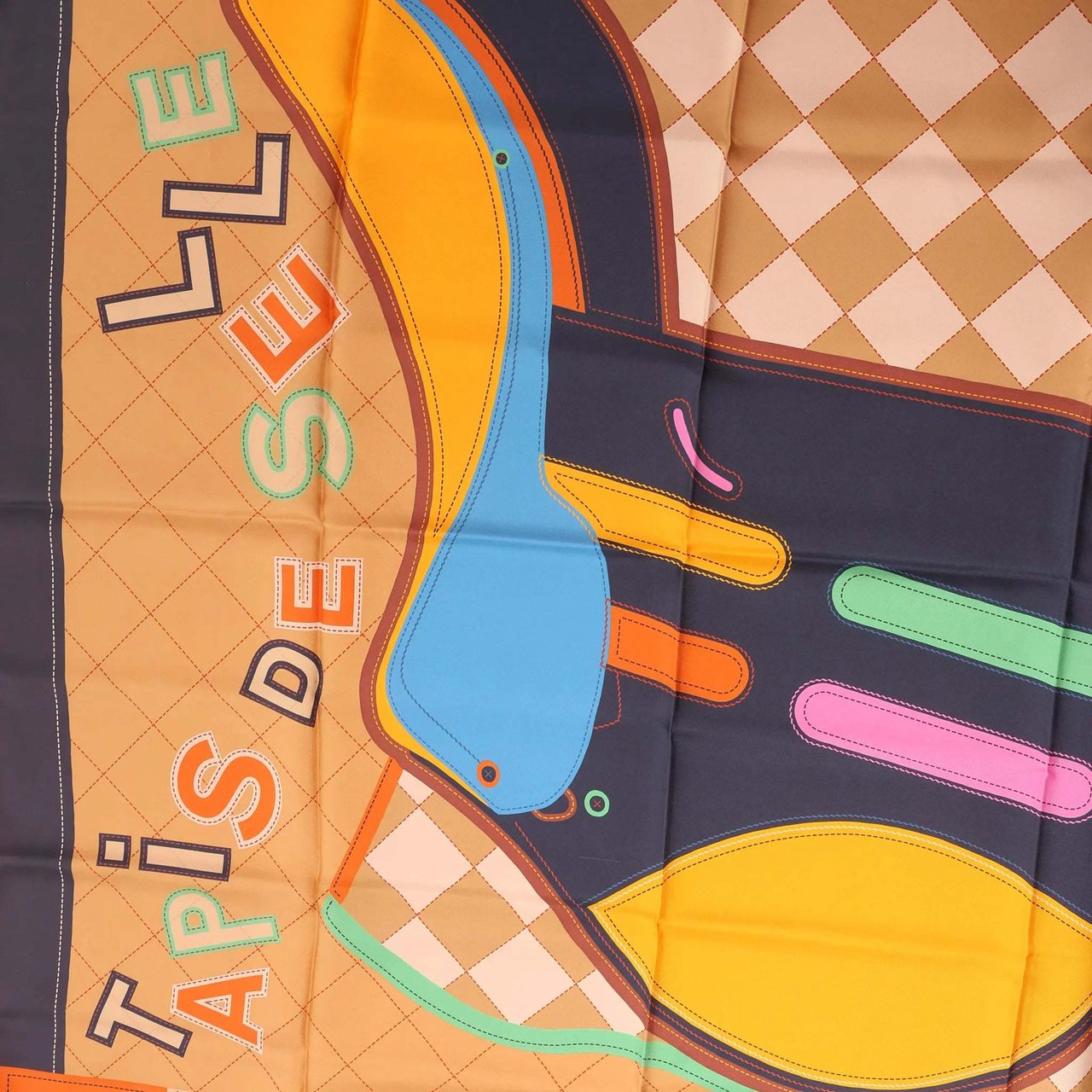 Hermès Carré 90 Double Face "Tapis de Selle" Silk handkerchief in Orange Oranje