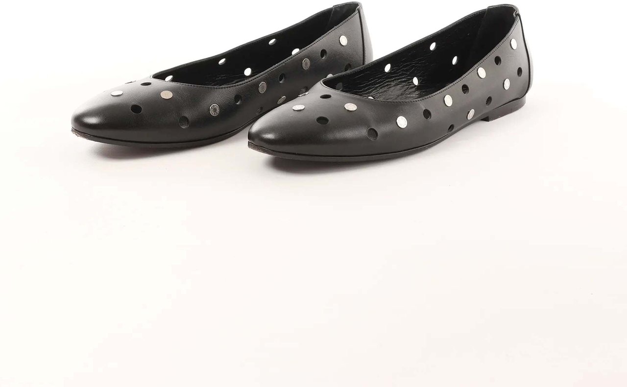 Hermès Serie Button Punching Sack Leather Ballet Flats un Black, Size 39 EU Zwart