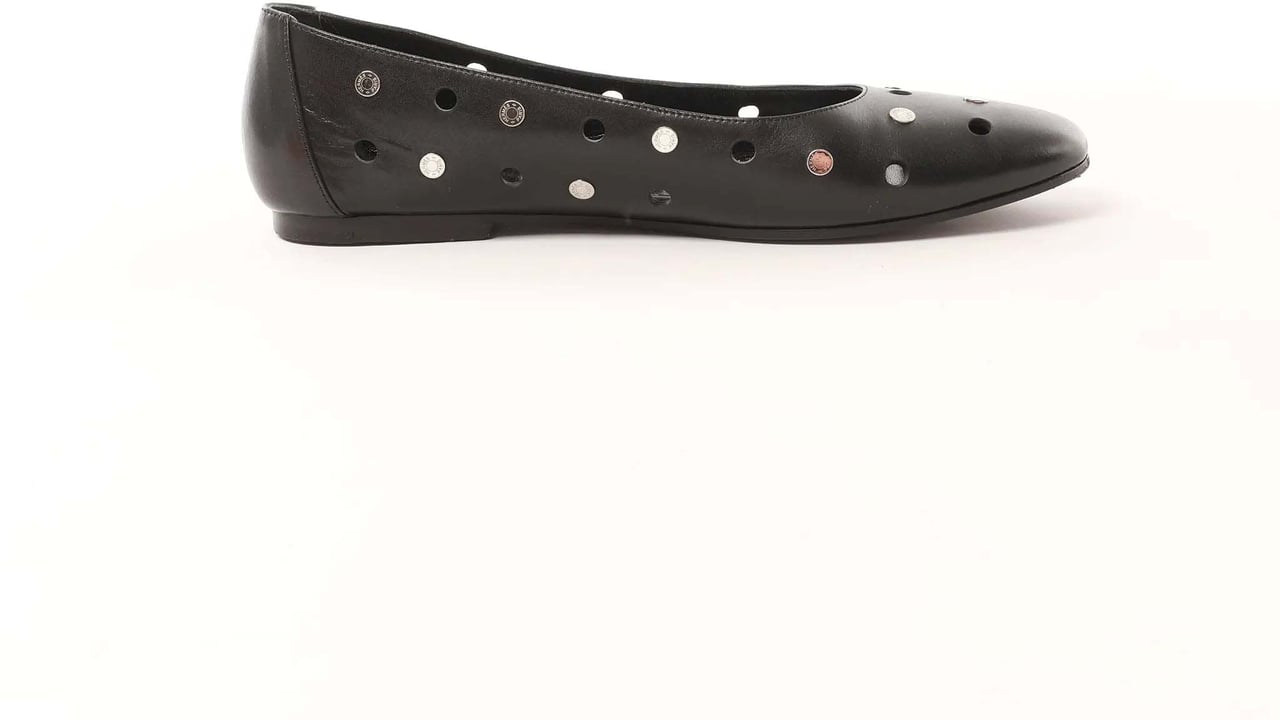 Hermès Serie Button Punching Sack Leather Ballet Flats un Black, Size 39 EU Zwart