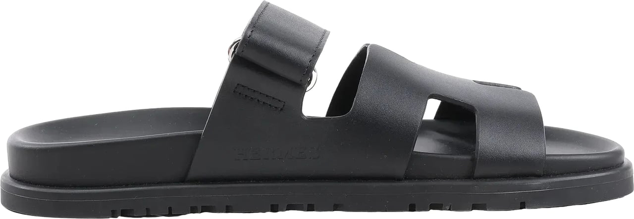 Hermès HERMES Cypre Leather Sandals in Black, Size 38.5 EU Zwart