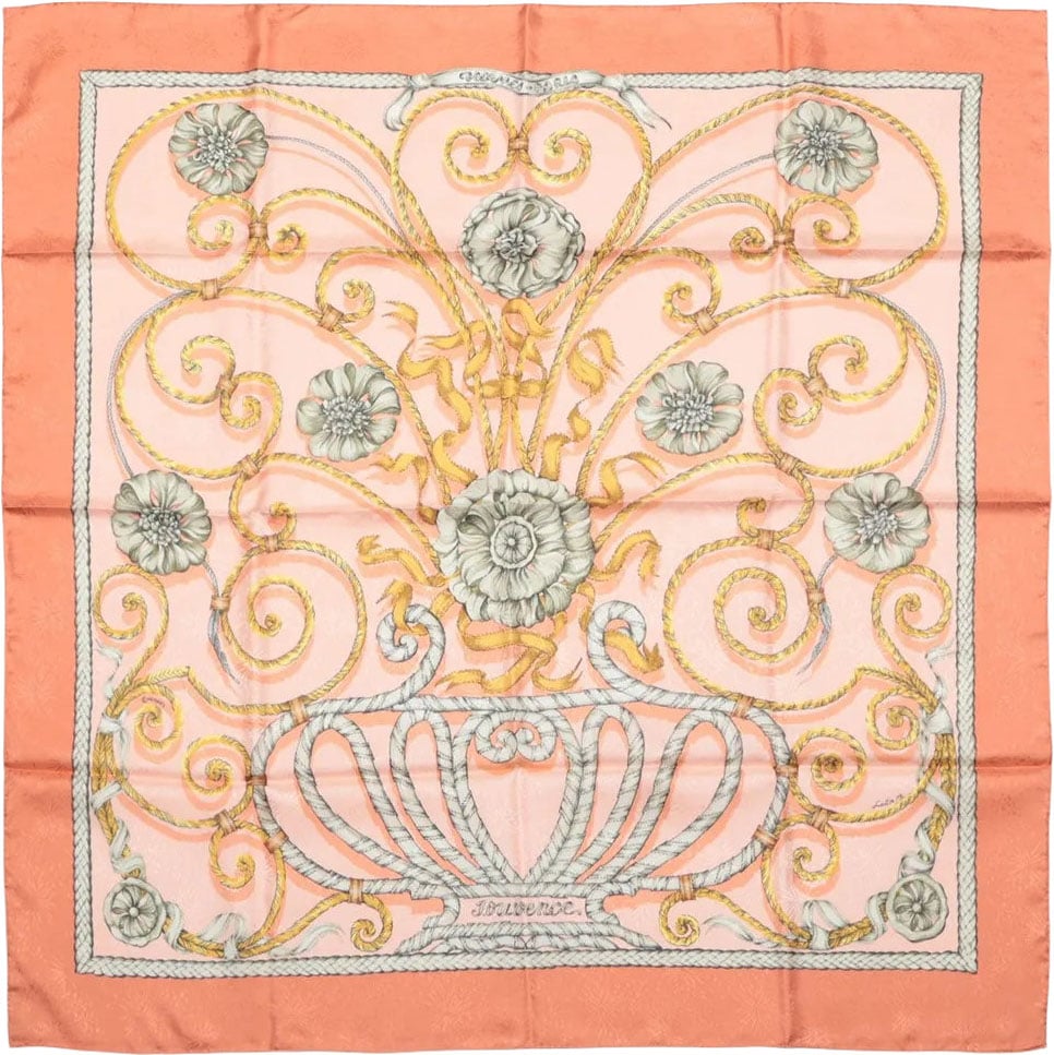 Hermès Carré 90 "JOUVENCE" Silk handkerchief in Orange Oranje