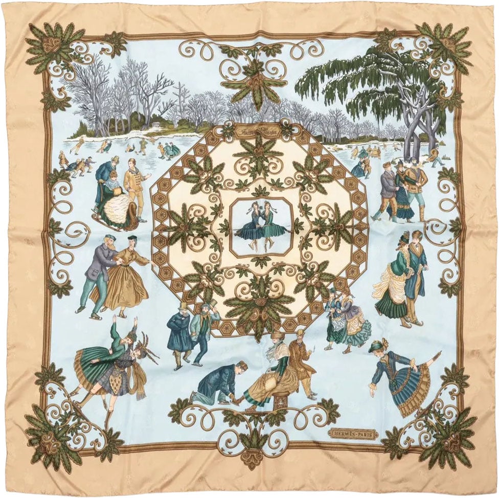 Hermès Carré 90 "Joies d’Hiver" Silk handkerchief in Beige Beige