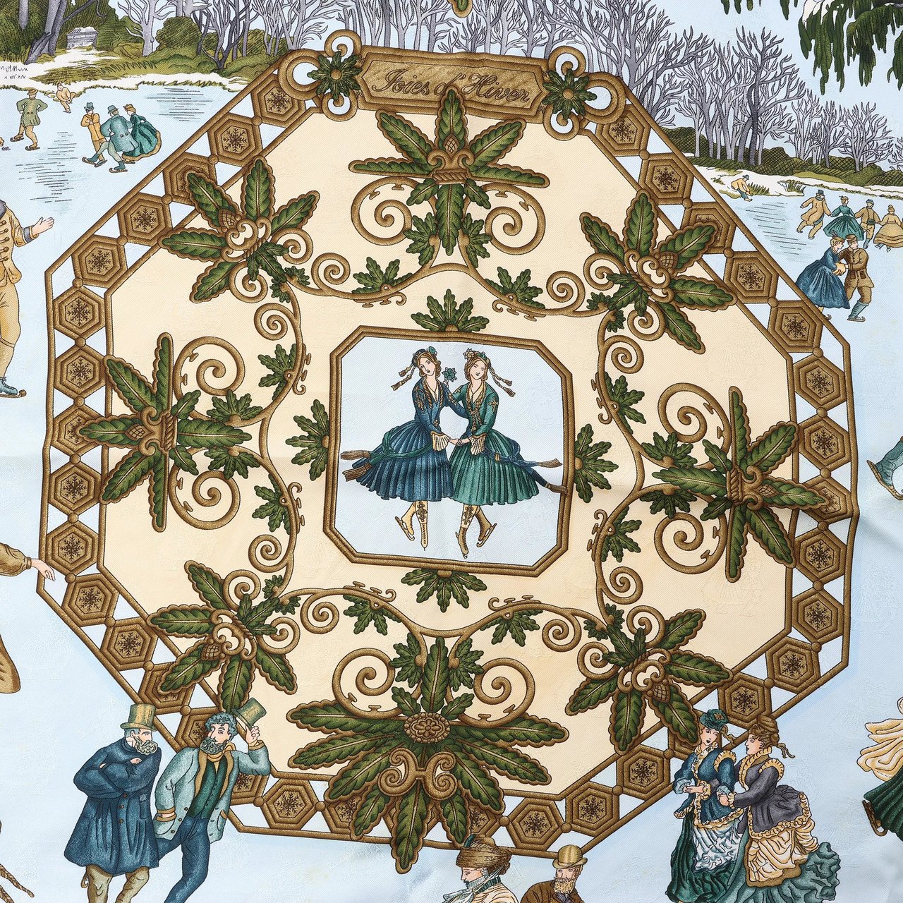 Hermès Carré 90 "Joies d’Hiver" Silk handkerchief in Beige Beige