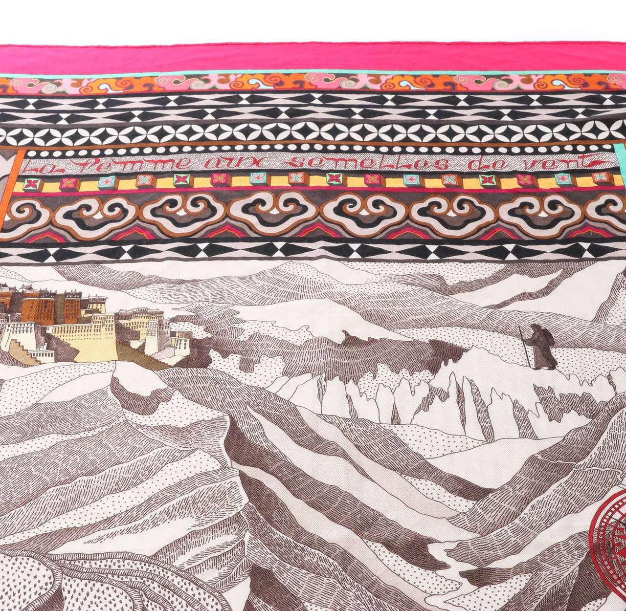 Hermès Carré Géant "La Femme aux Semelles de Vent" Cashmere & Silk Scarf in Pink Roze