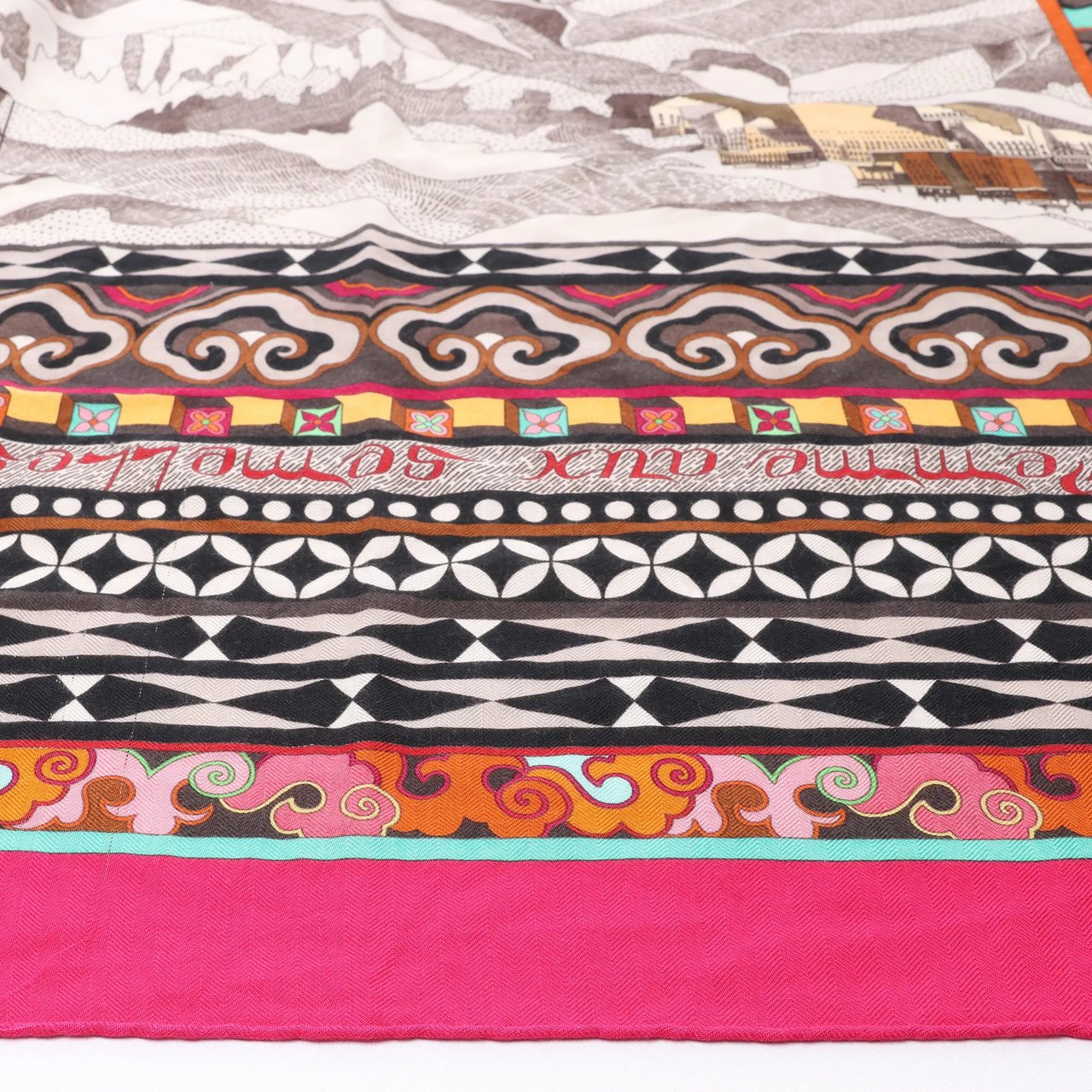 Hermès Carré Géant "La Femme aux Semelles de Vent" Cashmere & Silk Scarf in Pink Roze