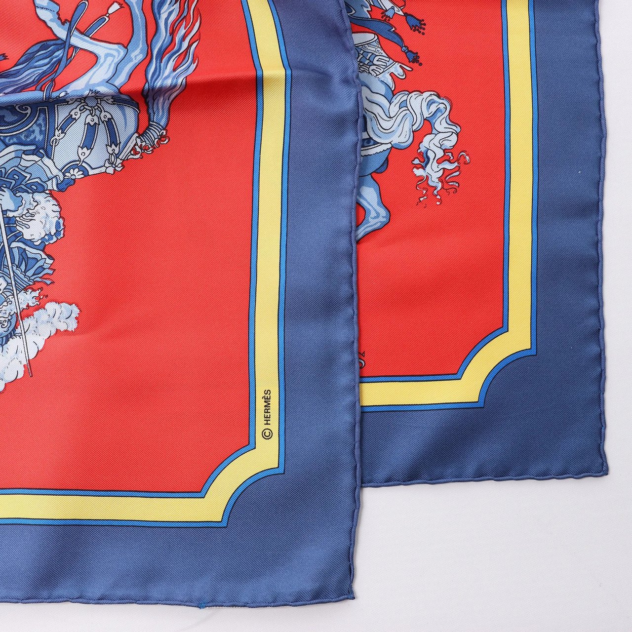 Hermès Carré 90 "CARROUSEL" Silk handkerchief in Red Divers