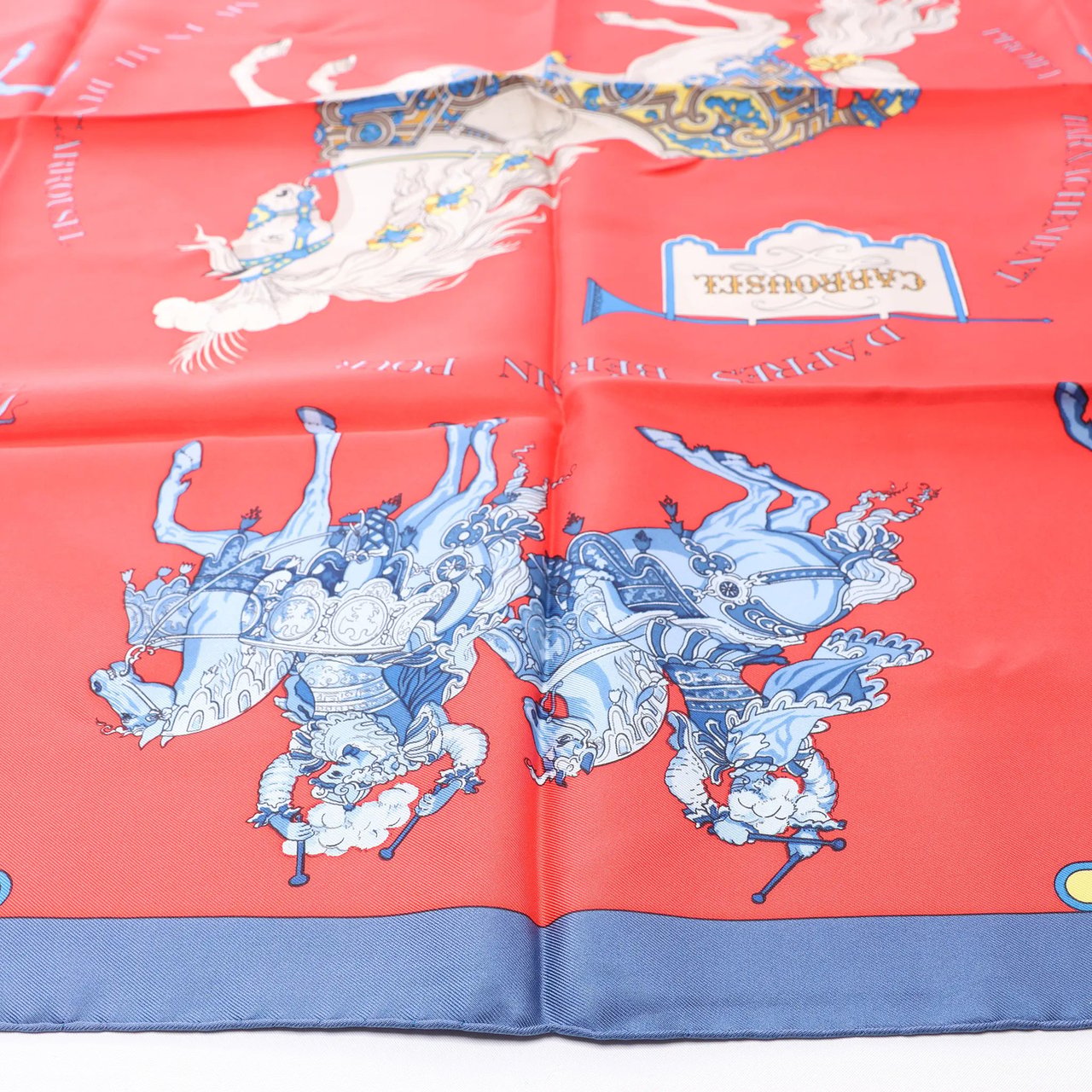 Hermès Carré 90 "CARROUSEL" Silk handkerchief in Red Divers